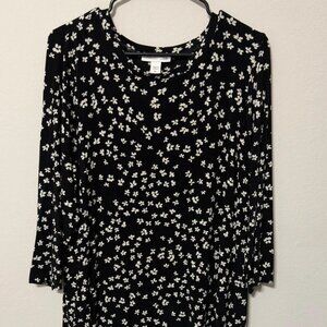 Coldwater Creek Long Shirt Tunic Top with Lace Black Floral Print Size XL